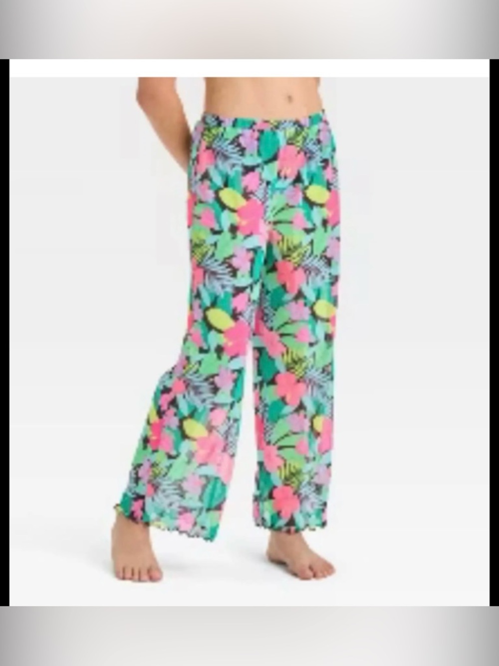 Girls' Tropical Floral sheer swimsuit cover-ups -Pink & Green